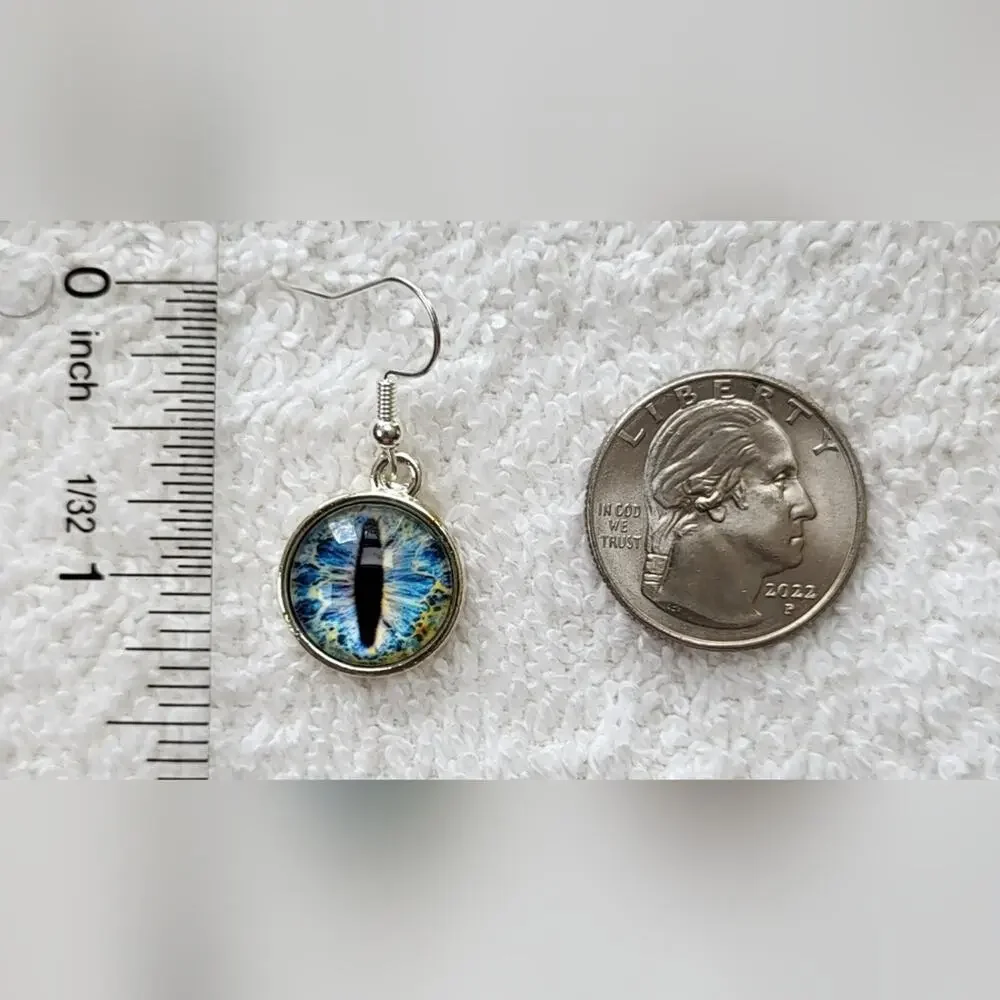 Mystic Blue Cat Eye Dangle Earrings – Handmade Fantasy Jewelry